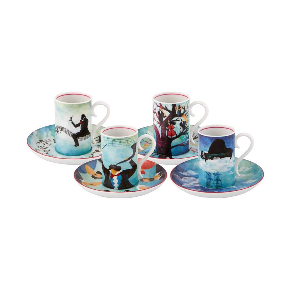 Fur Beethoven; Mix 4 Coffee Cup & Saucer