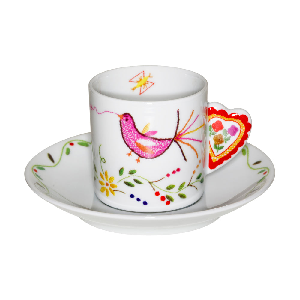 Vila Verde; Coffee Cup & Saucer; Bird Pink