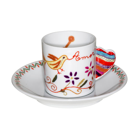 Vila Verde; Coffee Cup & Saucer; Bird Yellow